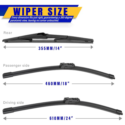 Mazda Windshield Wiper Blades Set of 3 24 Inch 18 Inch 14 Inch Direct Fit for CX 5 and CX 9 2017 Through 2025 OEM Replacement