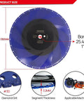 14 Inch Diamond Metal Cutting Disc All Purpose Cut Off Wheel That Handles Tough Jobs On Steel, Pipe, Stone, Concrete, Iron And Reinforced Materials High Speed 3.2mm Thick 25.4mm Bore Grit 30 with product details in infographic