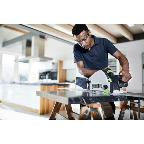 Cordless Circular Saw Packs Serious Punch With 18V To 36V Dual Voltage Switch And Included 5.2 Ah Battery cutting a countertop.