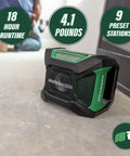 18V MultiVolt Cordless Bluetooth Radio With 15 Level Bass And Treble Equalizer showcased on a job site floor.