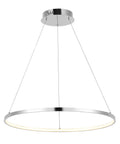 Round Hoop LED Pendant Light With Integrated Dimmable LEDs, Adjustable Height, Modern Chrome Finish, No Fuss For Kitchen Island Or Dining Room