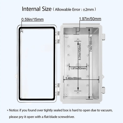 All-Weather Electrical Junction Box With Hinged Clear Cover Heavy-Duty ABS Enclosure IP67 Waterproof Interior Dimensions