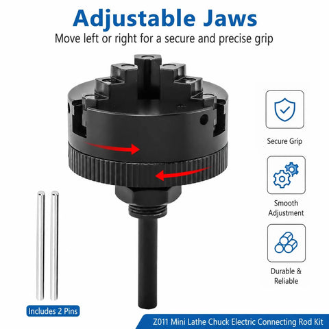 Heavy Duty Three Jaw Lathe Chuck Set With Self Centering Extension Rod Kit For Mini CNC Milling And Wood Lathes, adjustable jaws close-up.