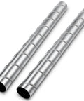Two Pack 4 Inch Round Spiral Air Ducts, 45 Inch Long Threaded Metal Ducts, Galvanized Steel Dryer Vent Hose Extension For Home, Shop Or Industrial Use And Commercial Venting with smooth spiral exterior.
