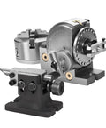 Precision Universal Dividing Head With Three Jaw Chuck For Milling Machines Rotary Indexing Platform heavy duty steel construction showcasing a six inch chuck and smooth angle adjustments.