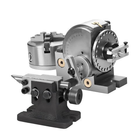 Precision Universal Dividing Head With Three Jaw Chuck For Milling Machines Rotary Indexing Platform heavy duty steel construction showcasing a six inch chuck and smooth angle adjustments.
