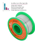 1.5mm Lead Free Rosin Flux Core Solder Wire 0.06 Inch Diameter 50g 1.76oz Sn99 Ag0.3 Cu0.7 spool with chemical composition chart