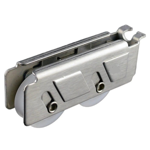 Heavy Duty Stainless Steel Double Wheel Cupboard Door Rollers For Smooth Glide Sliding Cabinet Tracks And No Sweat Furniture Hardware Swaps In Two Piece Lot, close-up view.
