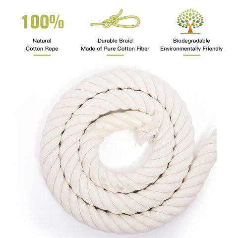 Thick 1 Inch Natural Cotton Craft Rope 100 Ft Four Strand Twisted Cord Soft White Macrame String for DIY Projects Indoor Outdoor Use