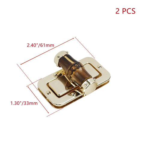 Gold-tone turn-lock purse clasp with wooden barrel center, rectangular metal, 2 pcs (61×33 mm)