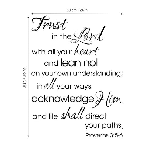 Trust In The Lord Wall Decals Quotes Religious Inspirational Bible Wall Letters For Adults Bedroom And Living Room Decor Easy DIY Stickers For Walls Windows Tiles Furniture Mirrors And More To Level Up Your Space, Proverbs 3:5-6 verse