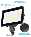 Beast Mode Adjustable LED Flood Light Outdoor With Knuckle Mount 50W/80W/100W, 120/277V, IP65 Waterproof, UL Listed, showing aluminum housing.
