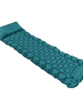 Fast Inflate Camping Mattress With Foot Pump On The Go Ergonomic Design And Neck Support Pillow Peacock Blue Nylon Quadrilateral Sleeping Pad Portable Outdoor Pad Durable And Puncture Resistant in teal