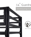 14-inch guardrail detail for Twin Over Twin Bunk Bed With Secure Side Rails And Quick Rise Ladder Heavy Duty Steel Rig Built Tough 400 Lb Weight Capacity Room Saving Sleep Stack In Fresh Black Finish.