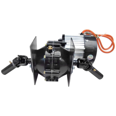 Beefed-Up Front Axle Kit For 4 Wheel Drive Go Karts And Electric ATVs, showing differential motor and tie rods.