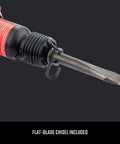 Close-up of Heavy-Duty Air Hammer Workhorse with Medium Stroke, showing the flat-blade chisel attachment for demolition use.