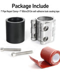 Upgraded Pipe Repair Clamp With M1 Self-Adhesive Leak-Sealing Tape 304 stainless kit contents view