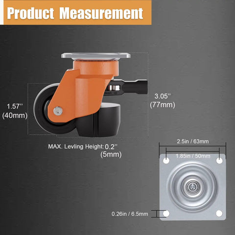 Hella Tough Height Adjustable Plate Casters Set Of Four With Solid Ratchet Handle And Silky Smooth Swivel Wheels 580 Pound Load Rating For Workshop Furniture Sets measurement details with dimensions.