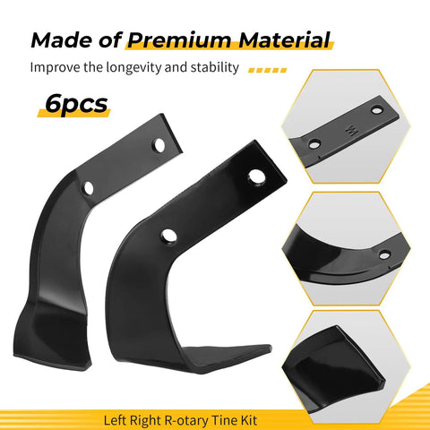 Left Right Rotary Tine Kit For Honda Tillers FRC800K1 FRC800 Replacement Part 06722 V20 003, close-up of black tines, set of 6.