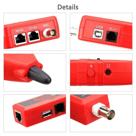 Detailed view of Professional Wall Detector Scanner And Network Cable Tester With Wire Tracking and Breakpoint Detection features and ports.