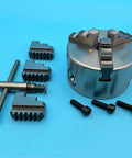 Solid K11-100 Mini 100MM Lathe Chuck With Three Self Centering Jaws For Metalworking Projects Heavy Duty Manual Tool Precise Machining with accessories.