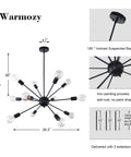 Matte Black Sputnik Chandelier With 12 Lights Adjustable Modern Ceiling Fixture dimensions and features illustration