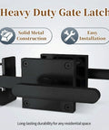 Heavy Duty Double Sided Gate Latch With Handles, solid black aluminum for easy installation on wood gates, rust proof.