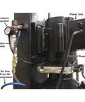 Detail view of pressure regulator and moisture separator on Weekend Warrior 4 Post Car Stack Lift power unit for air systems.