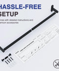 Matte Black 24 Inch Wall Mounted Towel Rack With Rustproof Aluminum Construction shown with installation accessories and instructions
