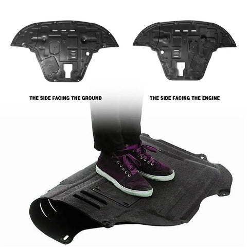 Heavy Duty Engine Splash Shield For Kia K5 2021 To 2025 Underbody Skid Plate Guard shown from top and bottom perspectives.
