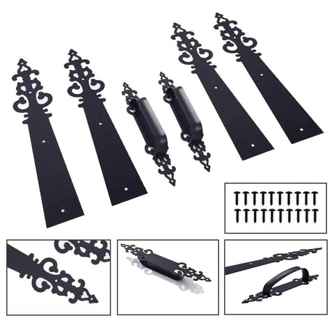 Metal Garage Door Decorative Hardware Hinges Carriage House Accents Screw Mounted 6 Piece Set Black Braided Style