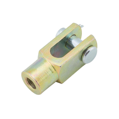 Bolt On Master Cylinder Clevis And Pushrod Kit Three Eighths Inch Fine Thread Clevis With Four Point Seven Five Inches Pushrod Length And Two Inches Clevis Includes Pin And Cotter Key For Brake Pedal Connection, showing clevis with pin.