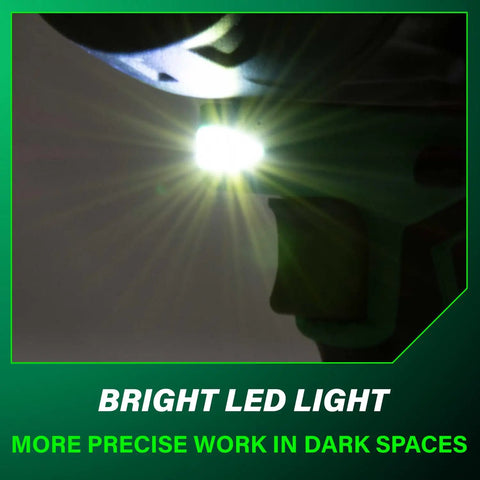 Bright LED light on 36V Cordless Brushless High Torque Half Inch Impact Wrench With Beast Mode Power in dark space