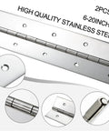 Heavy Duty Stainless Steel Piano Hinges 6 To 20 Inch Continuous Hinge with close-up views, 304 Grade 2 pack