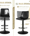 Modern Adjustable Counter Height Swivel Bar Stools Set Of 4 With Backrest Faux Leather Upholstery Black 360 Degree Rotation
