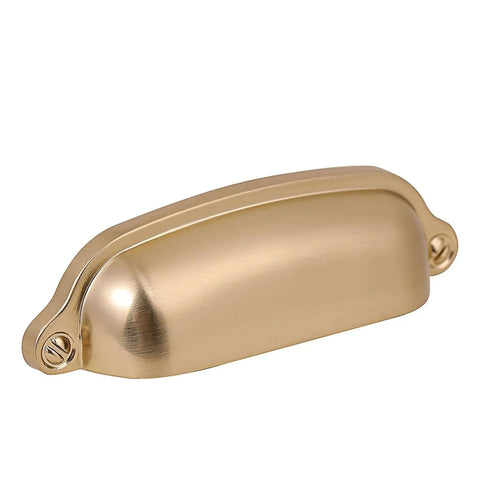 Chef Kiss 10 Pack 3 Inch Cup Kitchen Drawer Pulls With A Slick Champagne Gold Brushed Brass Finish side view of a cup handle.