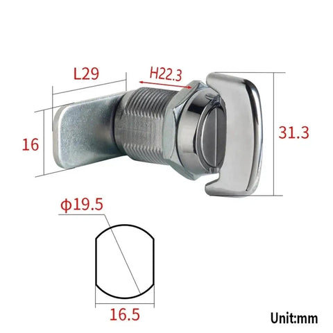 Keyless Handle Cabinet Cam Lock For Boxes Cabinets Lockers Doors Drawers Wardrobe Yacht Car Bathroom Window Hardware DIY MMS477, detailed dimensions diagram.