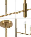 Close-up of Dope 4 Light Linear Chandelier In Brushed Gold For Modern Farmhouse Kitchens, detailing brass arms and candlestick style