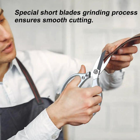 Heavy Duty All Metal Scissors With Short Blades For Effortless Cutting In Crafting And Sewing Leather Fabric And Cloth, Big Comfortable Shears, Stainless Steel, Adjustable Screw Tension For Smooth Precision, 7.5 x 4 in