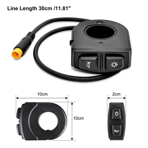 2 In 1 Bike Headlight And Horn Switch For 22.2mm Handlebars Waterproof 3 Pin Design ABS Housing Fits E Bikes Scooters