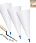 Professional Grade Masonry Mortar Bags 3 Pack Featuring Heavy Duty PVC Body And Rugged Stainless Steel Tips and tucker pointer tool.