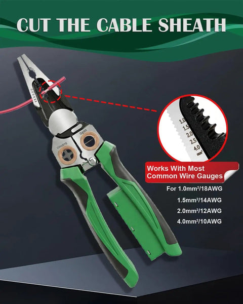 8 In 1 Wire Stripper With Voltage Tester And Multi Function Electric Pliers For Pros And DIYers, green tool cutting cable
