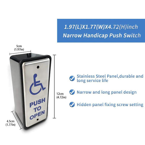 Stainless Steel Narrow Wired Handicapped Push Button For Automatic Door Opener, Built To Last, Dustproof And Easy To Clean