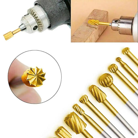 10 Piece Long Double Cut Tungsten Carbide Burr Set Pro Grade With One Eighth Inch Shank For Die Grinder And Rotary Tool Diamond Burs For Wood Carving Engraving And Metal Work Forty Millimeter Length Gold, used for wood and metal shaping