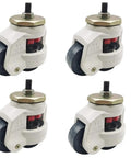 Heavy Duty Swivel Castor Wheels Set Of Four For Home And Shop Projects Featuring height adjustable mounts with black rubber tires.