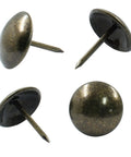 Top Shelf Bronze Upholstery Tacks 3/4 Inch Metal Furniture Pins for Chair Repair and Sofa Restoration, three bronze pins angled.
