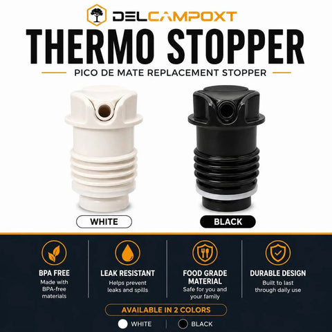 White and black replacement cap and lid for classic insulated wide mouth flasks, fits thermal stopper, showing BPA-free material