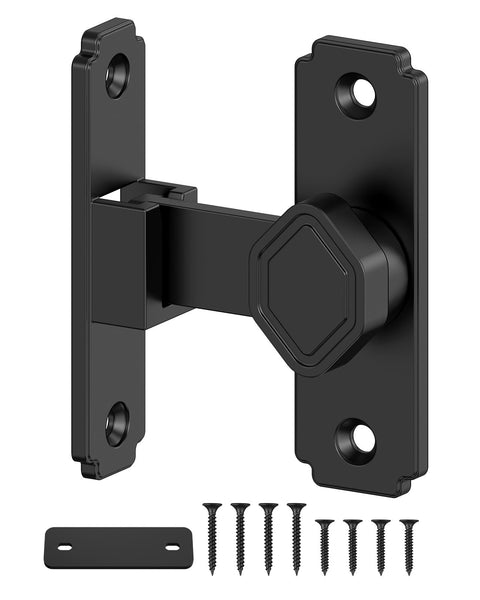 Black 90 Degree Barn Door Lock With Flip Latch, Right Angle Sliding Door Lock For Cabinets, Bathrooms, Barns, Sheds And Windows
