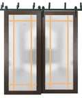 Frosted Glass Sliding Barn Closet Doors With Hardware Set, 2 Panels, 8 Ft Rails, Floor Guides, Hangers, Anti Jump Pins, Built Tough Modern
