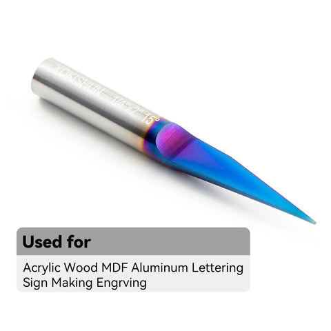 Fifteen Degree V Groove Engraving Router Bit Pro Grade With Five Thousandths Inch Tip And One Quarter Inch Shank Nano Blue Coat Solid Carbide For Signmaking And Fine Lettering Great For Carving Wood Aluminum Plastic And Solid Surface